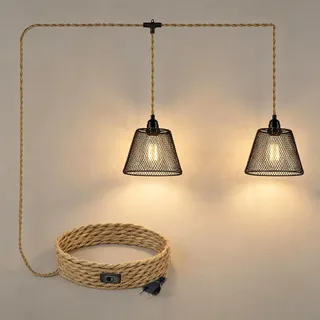 JZCDR Hanfseil Pendelleuchte 2 Flammig, Lampenschirm Hängelampe mit Stecker