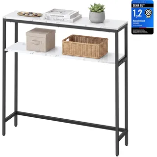 VASAGLE LNT130W59 Konsolentisch 20 x 80 x 80 cm marmorweiß-tintenschwarz
