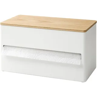 Yamazaki 1645 RIN Küchenrollenhalter, weiß, Stahl/Holz/Silikon, minimalistisch, 16,2 x 31,2 x 17 cm