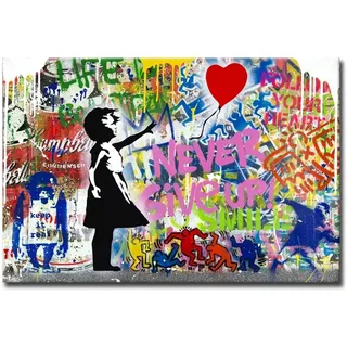 Banksy Ballon Mädchen Leinwand Gemälde Graffiti Street Pop Artwork Never Give Up Wall Art Poster Bilder für moderne Wohnkultur 80x120cm Innenrahmen