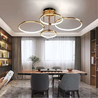 Dimmbar Deckenleuchte LED Lampen 84W Deckenlampen 4800LM Gold Modern 4-Ring Schlafzimmerlampe mit Fernbedienung 3000K-6000K Led Beleuchtung für Wohnzimmer Schlafzimmer Küche Esszimmer Büro 75cm