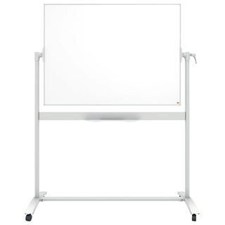 Nobo Mobiles Whiteboard aus Emaille, trocken abwischbar, magnetisch, mit horizontalem Drehpunkt (von oben nach unten schwenkbar), auf Rollen, mit Stifthalter, Magneten und Marker, weiß, 1901033