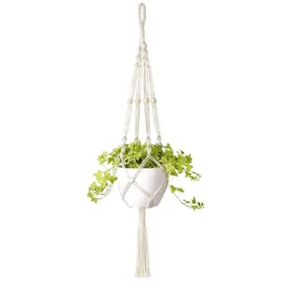 VIERSHU Makramee Blumenampel Boho Deko Baumwollseil Hängend Blumentopf mit Perlen Quasten Geflochten Pflanzen Hänger für Innen Aussen Balkon Garten Dekoration