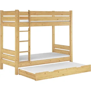 Etagenbett extra robust 90x200 Nische 100 Stockbett Zubehör wählbar Kiefer massiv V-60.16-09Rollrost. Matratze und Gästebettkasten inkl. - Braun