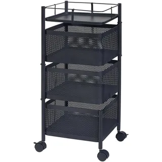 [en.casa] Rollwagen Sunndal Servierwagen mit 3 Ebenen 64,5x27x27cm Schwarz - Schwarz
