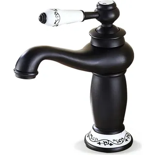 Badezimmerarmatur - Waschtischarmatur - Standmontage - Messing - Keramikkartusche - Vintage europäischer Stil - Schwarz
