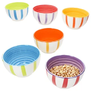 MamboCat Summer Stripes 6er Set Müslischale 14cm I 500ml I Steingut-Schüssel mit bunten Streifen für 6 Personen I Schälchen für Salat, Suppe, Müsli, Chips & Co.