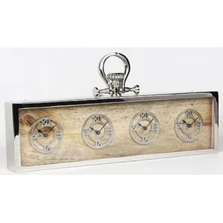 Casa Padrino 4er Tischuhr Silber / Naturfarben 52 x 5 x H. 25 cm - Dekorative Schreibtischuhr - Edle Schreibtisch Deko