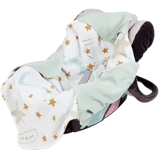 Mama Poppins Germany Einschlagdecke mit Träum Schön Schriftzug aus 100% Bio-Baumwolle 90x90 cm Kuscheldecke für Kinderwagen Babyschale universal Baby Decke doppelseitig Musselin und Waffelstoff.