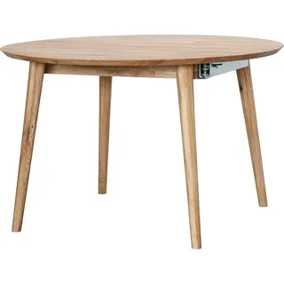 Ausziehtisch rund, 120cm Durchmesser, ausziehbar auf 165cm, Wildeiche massiv geölt, TARVA-69 - Braun