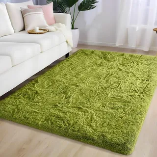 AIMECO Grasgrün Hochflor Teppich 200x200cm | Flauschig Anti-Rutsch Leichtgewichtig, Skandinavischer Stil, Ideal für Wohnzimmer, Schlafzimmer, Kinderzimmer & Mädchenzimmer