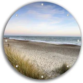 Wallario rundes Outdoor-Poster für Garten oder Balkon, Motiv Strandspaziergang im Urlaub an der Ostsee, 30 cm Durchmesser - Blau