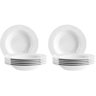 MÄSER Serie Arlona, Suppenteller für 6 Personen aus hochwertigem Porzellan, tiefes Teller Set, zeitlos, elegant, Porzellan, weiß (Packung mit 2)