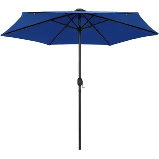 vidaXL Sonnenschirm mit LED-Beleuchtung und Alu-Mast 270 cm Azurblau - Blau