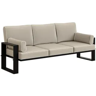 Beautysofa Loungesofa 3-Sitzer Verdino mit Metallrahmen 215 cm beige , Beige , 215x90x87 cm , Gartenmöbel, Loungemöbel, Gartensofas & Loungesofas