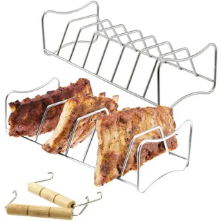 bremermann Rippchenhalter 2in1 (2er Set), Edelstahl , Metall , 12x8x28 cm , Grills, Grillzubehör