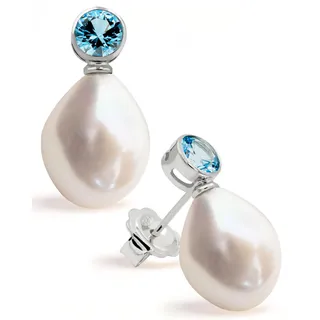 Damen Perlenohrringe mit 12-13 mm Barock Süßwasser Zuchtperlen Weiß mit Zirkonia - SECRET & YOU - Perlenohrstecker 925er Sterling silber