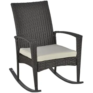 Outsunny Schaukelstuhl, Polyrattan+Metall, Braun+Cremeweiß, 66 x 88 x 98 cm , Kunststoff , 88x98x66 cm , Gartenmöbel, Gartensessel, Gartenstühle