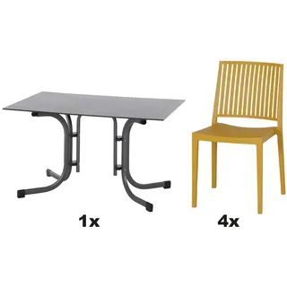 Siena Garden Gartenmöbel Set Lane 5-teilig 4 Stühle und 1 Tisch 120 cm Mustard