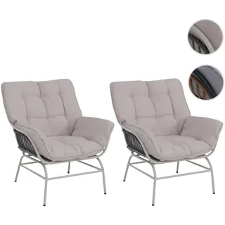 2er-Set Loungestuhl HWC-P75, Loungesessel Relaxstuhl, Stoff 220g/m2 Poly-Rattan Metall ~ hellgrau, P