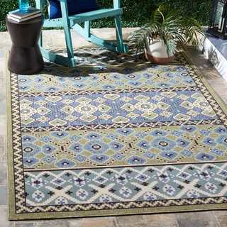 SAFAVIEH Boho Teppich für Wohnzimmer, Esszimmer, Schlafzimmer - Veranda Collection, Kurzer Flor, Grün und Blau, 122 X 170 cm