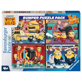 Ravensburger Minions Puzzle, Ich - Einfach unverbesserlich, Kinderpuzzle, 4 Puzzles mit 100 Teilen, 4 x 100 Bumper Puzzlepack, Puzzle für Kinder ab 5 Jahren, Puzzlegröße 36 x 26 cm