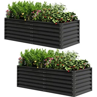 UDPATIO Hochbeet aus Metall,180x60x90 cm 2er-Set, Zink-Aluminium Freistehendes Hochbeete für Garten und Balkon, 970 L Pflanzkasten für Garten, zum Anbau von Gemüse, Blumen und Obst, Grauschwarz