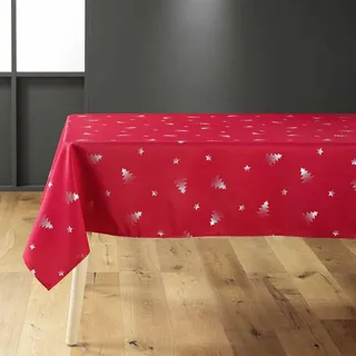 douceur d'intérieur Sapin Tischdecke, rechteckig (150 x 240 cm), Rot/Silber, metallisch bedrucktes Polyester