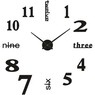 YUNYODA 3D Groß Wanduhr, DIY Römische Ziffern Kombiniert Wörter Wanduhr zum Kleben, Mute Ohne Tickgeräusche Wanduh Wanddekoration Stanzfreie für Wohnzimmer Küche Büro Dekoration