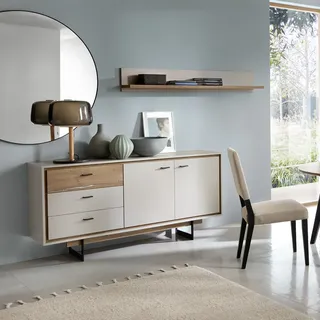 Wohnzimmer Set Sideboard mit Wandboard in grau und Flagstaff Eiche Nb. RAMVIK-129 - Grau