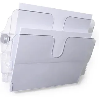 Durable Prospektspender Flexiplus 2, A4 quer, magnetisch, klar, 1709022400 | Wandprospekthalter mit 2 Fächern, je 23 mm Füllhöhe, Dokumentenhalter für Flyer & Betriebsanweisungen