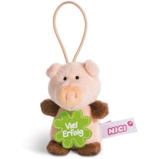 NICI 44864 Anhänger Schwein mit Spruch Viel Erfolg 8cm mit Loop, rosa/braun