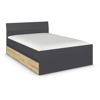 Rauch Möbel Joel, Bett Stauraumbett mit 2 Schubladen, Farbe Graumetallic/Eiche Artisan, 145x90x209cm