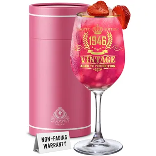 CROWNLY CRYSTAL® 1946 80 Geburtstag Geschenk Frau Personalisiertes Weinglas Mit Gravur Deko Geburtstagsgeschenk Für Frauen Oma Geschenk Freundin