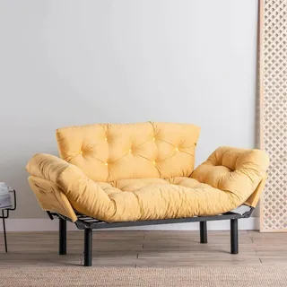 Dmora Schlafsofa 2-Sitzer Zeeusis 155x70 cm Gelb, Stauraum