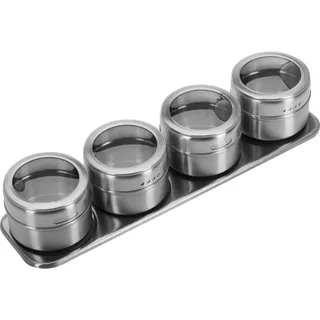 Westmark Gewürzdosen-Set/Gewürzboard, 5-teilig, mit 4 Edelstahldosen ø 6,5 cm, Volumen je ca. 40 ml, Edelstahl Silber, 65152260
