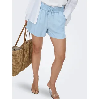 Shorts ONLY "ONLCHARIS LIFE PULL UP SHORTS WVN CC", Damen, Gr. S, N-Gr, light blau denim, Web, Obermaterial: 100% Lyocell, unifarben, regular fit kurz, Hosen Shorts, mit Bindeverschluss und elastischem Bündchen, Denim Look, Topseller