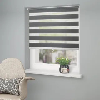 Doppelrollo OTTO HOME "Jan" Gr. 3, grau (anthrazit), B:60cm H:130cm, Polyester, Rollos, Doppelrollo, Fixmaß, Klemmfix, uni, monochrom, basic, schnurlos, Klemmträger