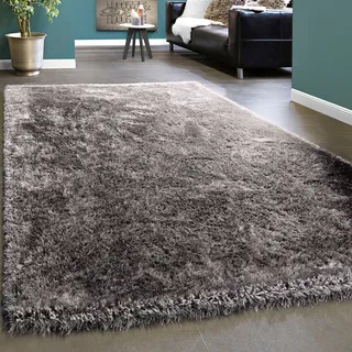 Paco Home Hochflor-Teppich »Touch 100« rechteckig 49 mm Höhe weicher Uni Shaggy mit Glanz Garn, Wohnzimmer, grau