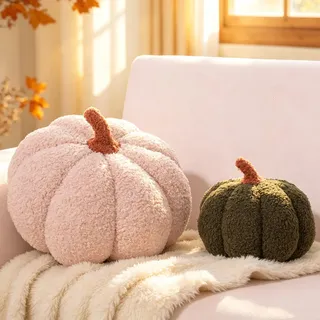 Yhoelata Kürbis Kissen, 2er-Set Kürbisform Dekokissen, Zierkissen Aesthetic Sofakissen Teddy Fleece Kissen, Bett Kuschelkissen Runden für Schlafzimmer Geschenk, 20 & 30 cm