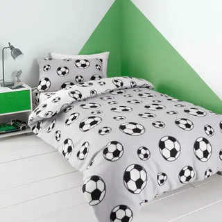 Catherine Lansfield Wende-Bettwäsche-Set Fußball Grau 135 x 200 cm + 80 x 80 cm