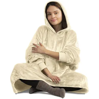 Walser Kuschelpullover, Snuggle Hoodie Decke mit Ärmeln und Kapuze, Oversize Hoodie Damen flauschig, Decken Hoodie Herren, Kuschel Decken Pulli XXL, Kuschelpulli, Blanket Hoodie 104x102 cm beige