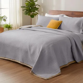 Quilt Tagesdecken 3-teilige Set: Ganzjahres-Bettwäsche Sets Kingsize Weiche Bettüberwurf Set mit 1 Steppdecke 220 x 240 cm und 2 Kopfkissenbezügen 50 x 70 cm für Schlafzimmer Dekor (Hellgrau-A)