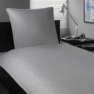 elegante Mako-Satin Hamburger Streifen 2460 - Farbe: Grau-Weiss - 90, 80/80 135/200 cm - Grau