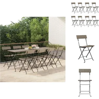 vidaXL Bistrostühle 8 Stk. Klappbar Grau Poly Rattan und Stahl - Gartenstühle - Grau