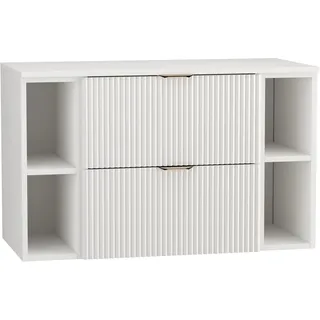 WENA Waschtischunterschrank 100 cm, mit 2 Regale, geriffelte Fronten, Griffe aus Metall in der Farbe Gold (Farbe: Weiß) - Weiß
