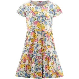 Sommerkleid HAPPY GIRLS, Mädchen, Gr. 122, N-Gr, beige, Jersey, Obermaterial: 95% Baumwolle, 5% Elasthan, bedruckt, Basic kniebedeckend, Rundhals, Kleider Sommerkleid
