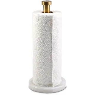 Marmor Küchenrollenhalter Stehend, 32x15cm Küchenpapierhalter, Küchenrolle Halter mit Marmorsockel und Anti-Rutsch-Pad, Paper Towel Holder mit Gold Edelstahlstab für Arbeitsplatte