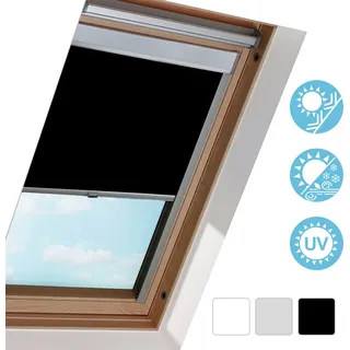 Yakimz Verdunkelungsrollo Dachfensterrollo Dachfenster Sonnenschutz 100% Verdunkelung Thermorollo Fenstersysteme Dachfenster M08 für Velux - Schwarz