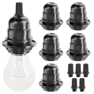 greate 6x E27 Fassung schwarz - Lampenfassung E27 mit Schirmträgerring & Gewinde - Glühbirnen Fassung 250V 60W aus Kunststoff - Lampenfassung für Lampenschirm - Light bulb socket